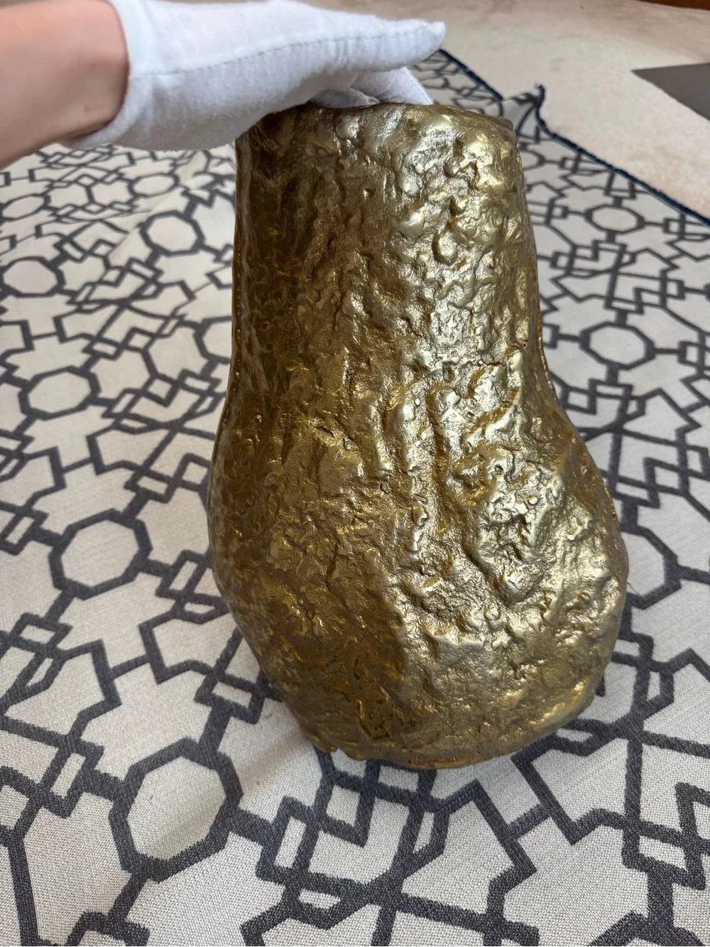 Organic Sculptural Gold Metal Vase Brutalist Style Heavy Statement Decor